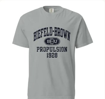 Gray Biefeld-Brown Propulsion 1928 vintage collegiate t-shirt